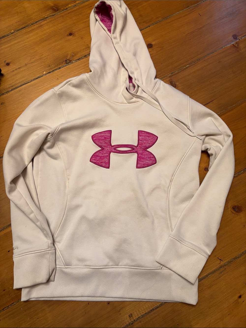 Under Armour Ivory Pullover Hoodie with Pink Logo